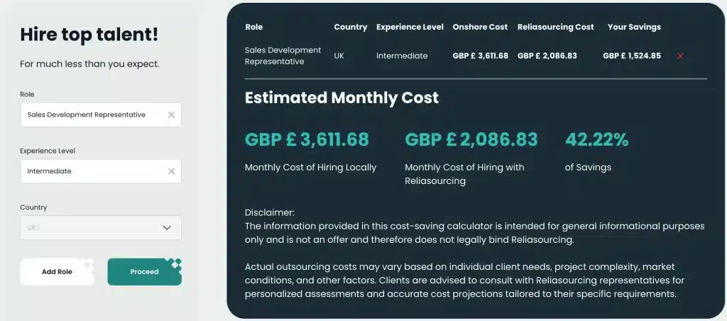 Reliasourcing's Cost Calculator