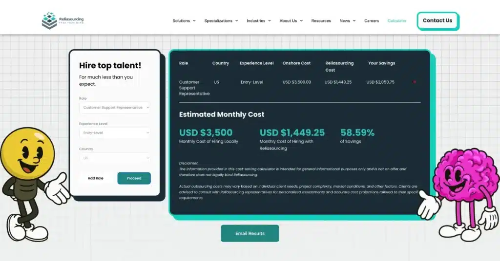 Reliasourcing Calculator Screenshot